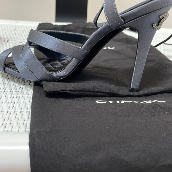 CHANEL embellished blue-grey satin heals sandals size 37 NEW - Picture 10 of 10